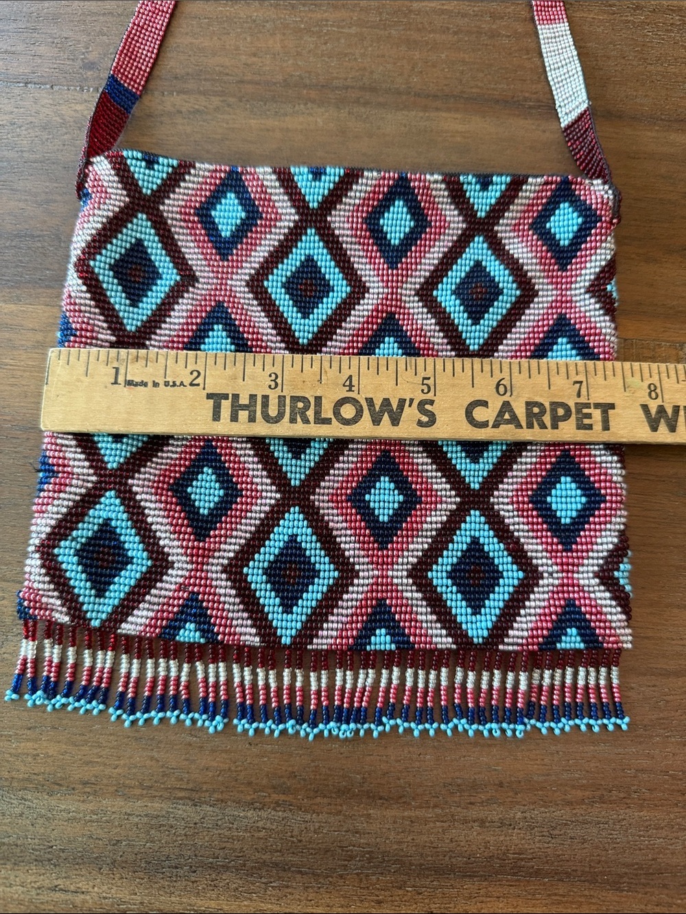 NWOT-Handcrafted Beaded Crossbody Bag - Pink & Turquoise Diamond Pattern - Picture 2 of 9